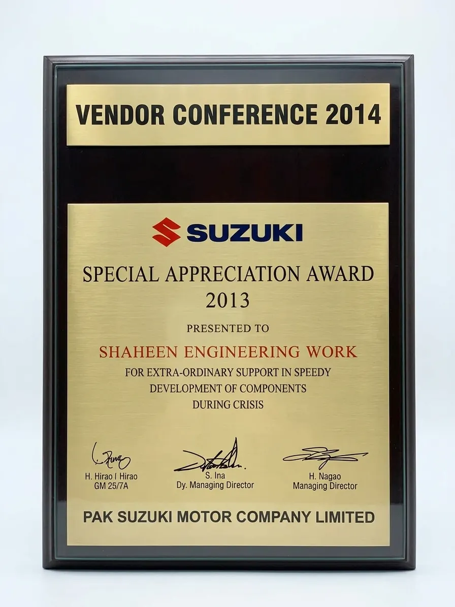 Special Appreciation Award, Pak Suzuki Motor Co. Ltd., for speedy development of components during crisis