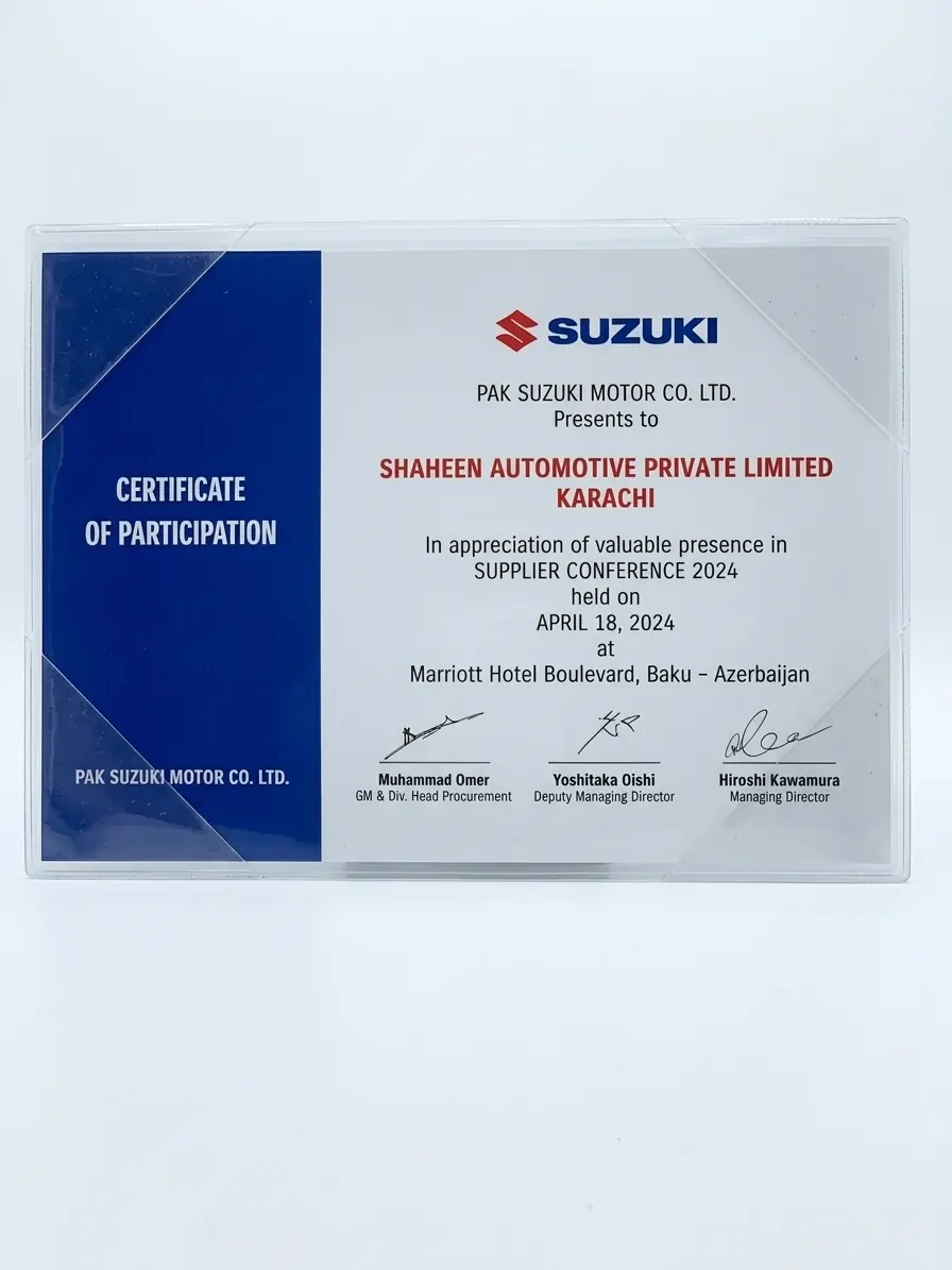 Certificate of Participation, Pak Suzuki Motor Co. Ltd., Supplier Conference 2024, Baku, Azerbaijan, 18 April 2024