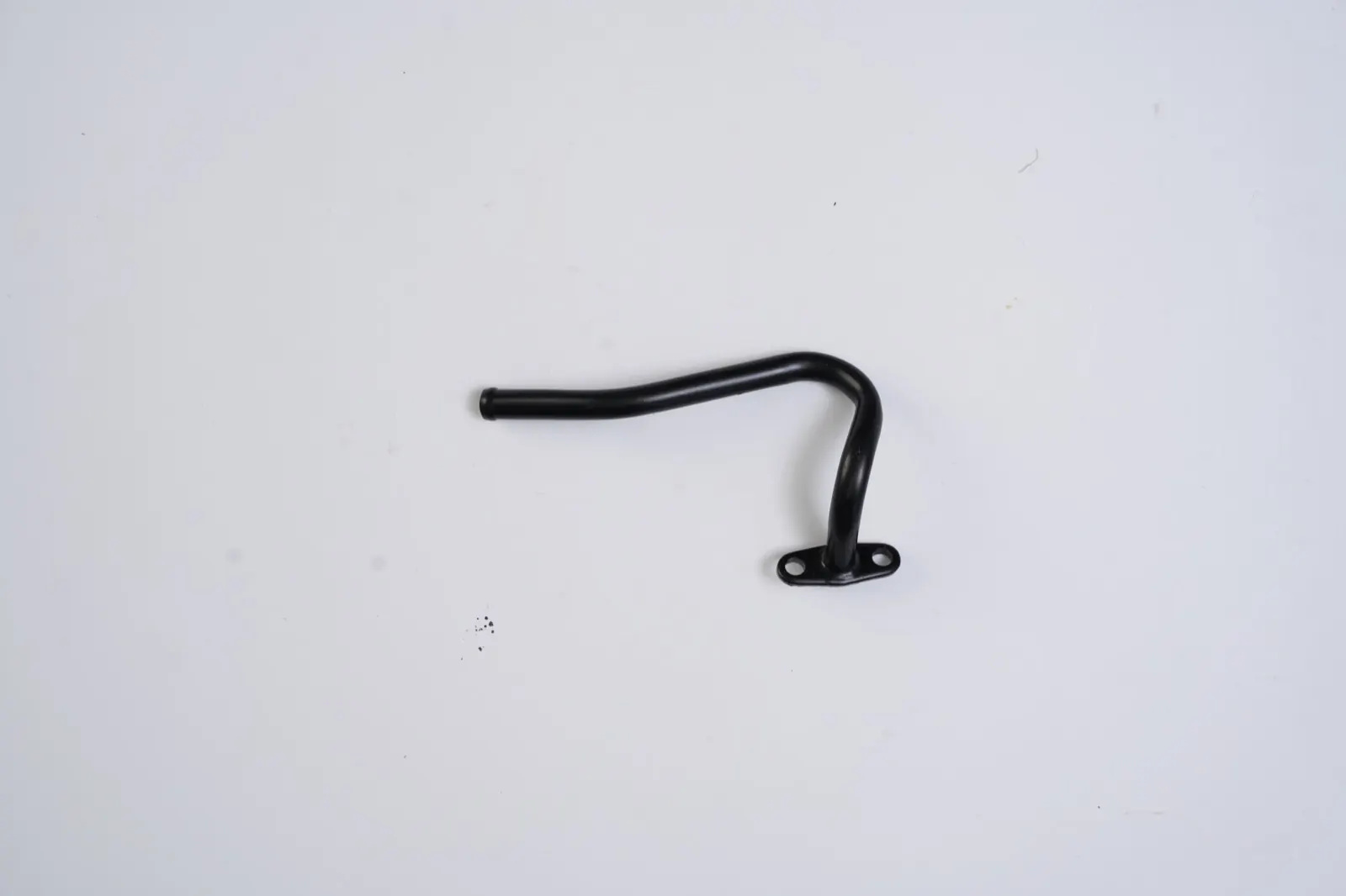 Black formed pipe with two-hole mounting flange, reverse view